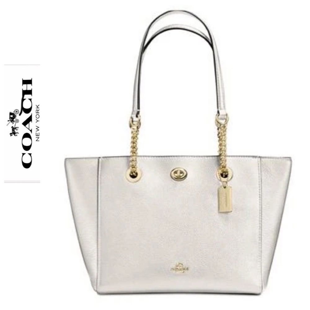 NWT Turnlock Chain Tote In Polished Pebble Leather